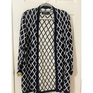 Kasper Navy & Ivory Cardigan Sweater Women's Size Large New with Tags